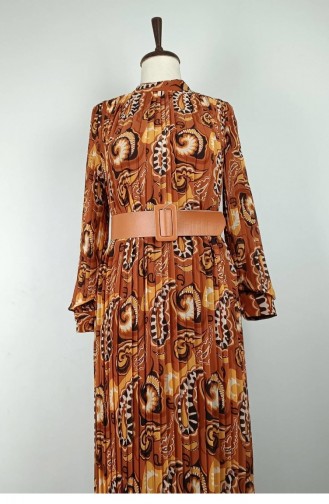 Pleated Chiffon Dress Brick 7686 1193