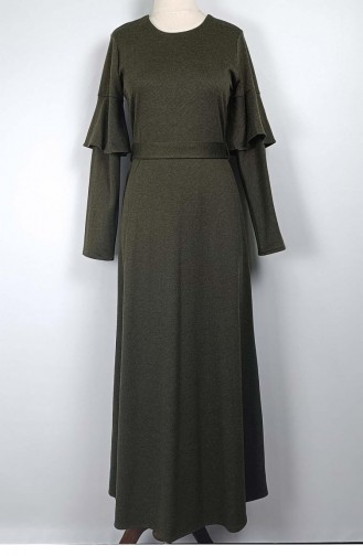 Flounce Detailed Dress Khaki 7652 303