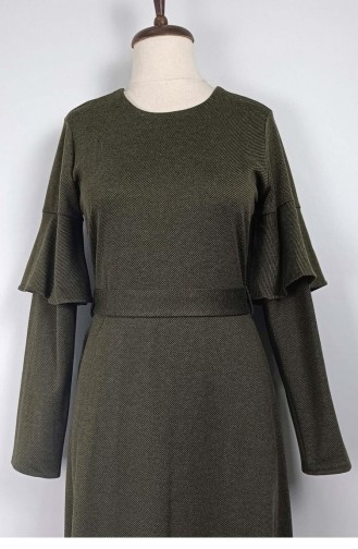 Volant-detailliertes Kleid Khaki 7652 303