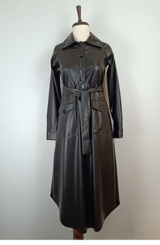 Buttoned Leather Tunic Black T1590 440