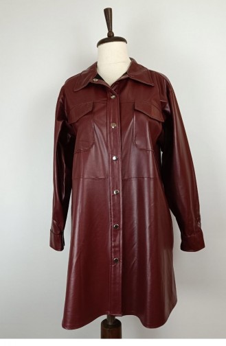 Chemise En Cuir Avec Poche Rouge Claret T1509 448