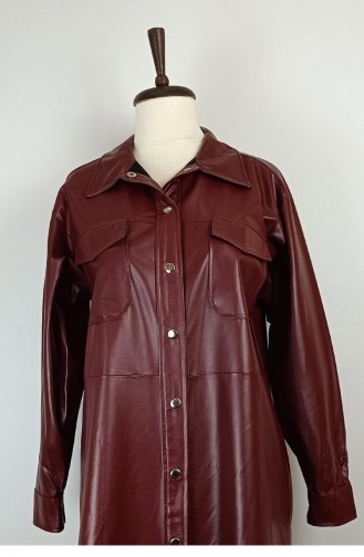 Chemise En Cuir Avec Poche Rouge Claret T1509 448