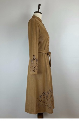 Suede Cape Met Lasergesneden Detail Camel K60 556