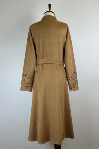 Suede Cape Met Lasergesneden Detail Camel K60 556