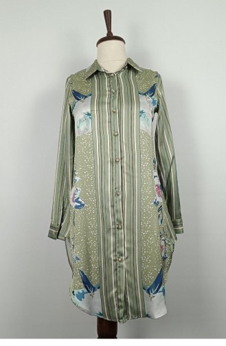 Patterned Stone Embroidered Tunic Green T1615 791