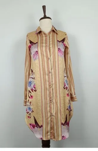 Tunique Brodée Pierre à Motifs Moutarde T1615 794