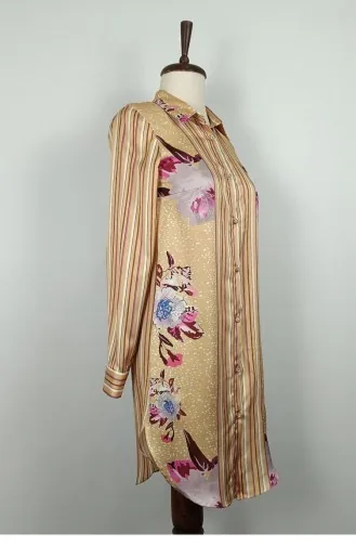 Tunique Brodée Pierre à Motifs Moutarde T1615 794