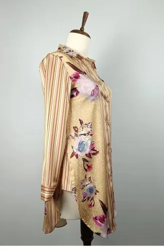 Tunique Brodée Pierre à Motifs Moutarde T1615 794