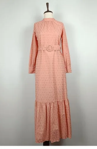 Kleid Mit Besticktem Gürtel Rosa 7723 854