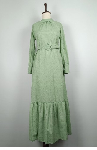 فستان مطرز بحزام أخضر 7723 856