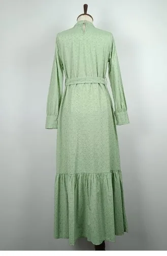 Jurk Met Geborduurde Riem Groen 7723 856