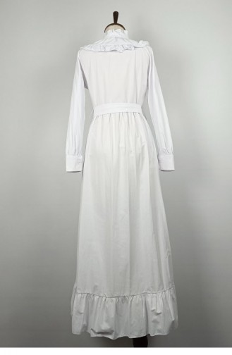 Fırfır Detaylı Elbise Beyaz 7736