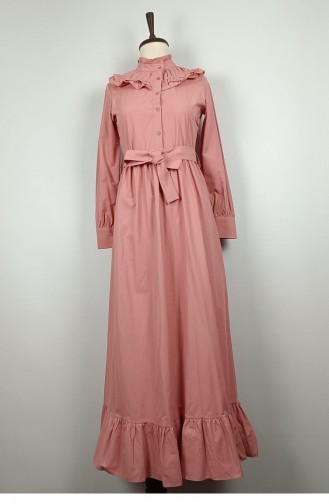 Robe Détaillée à Volants Rose Séchée 7736 928