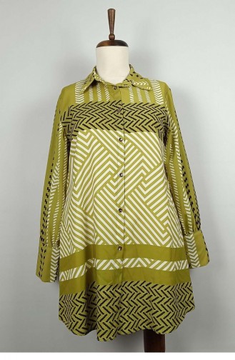 Large Size Patterned Shirt Green T1697 944