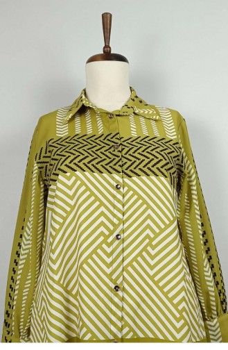 Large Size Patterned Shirt Green T1697 944