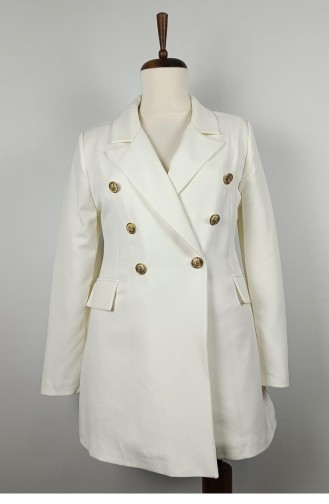 Veste Blazer Longue Grande Taille Blanc C1003 965