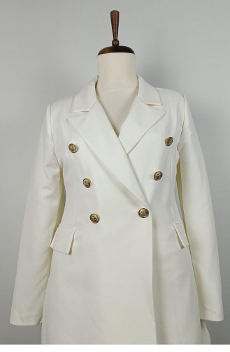 Veste Blazer Longue Grande Taille Blanc C1003 965