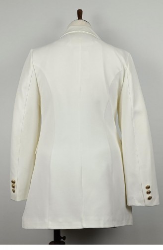 Veste Blazer Longue Grande Taille Blanc C1003 965