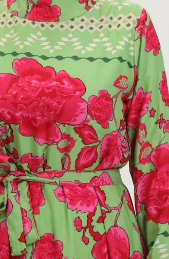فستان فيسكوز منقوش بحزام 0386-04 أخضر مينت 0386-04