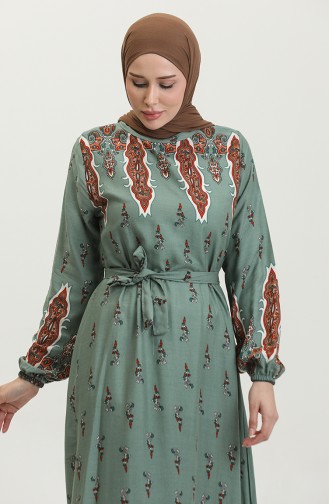 Robe à Motifs Fronces Et Ourlet En Viscose 0389-02 Vert 0389-02