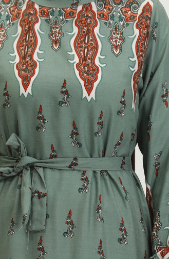 Robe à Motifs Fronces Et Ourlet En Viscose 0389-02 Vert 0389-02