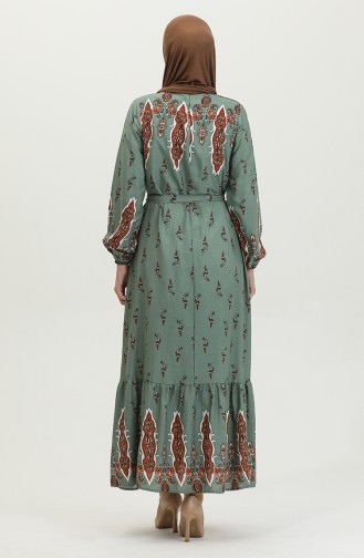 Robe à Motifs Fronces Et Ourlet En Viscose 0389-02 Vert 0389-02