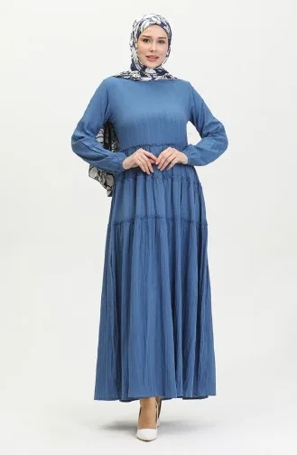 فستان سادة للمحجبات 0395-02 انديجو 0395-02