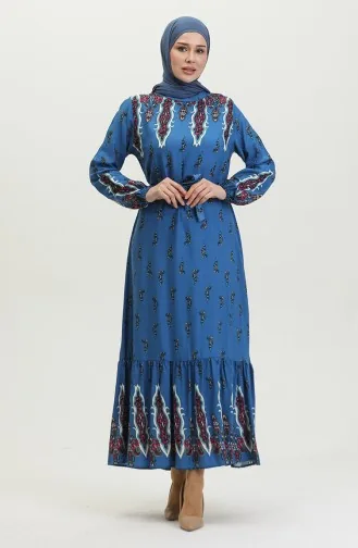 Jurk Met Viscose Zoom En Verzameld Patroon 0389-01 Indigo 0389-01