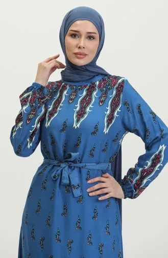 Jurk Met Viscose Zoom En Verzameld Patroon 0389-01 Indigo 0389-01