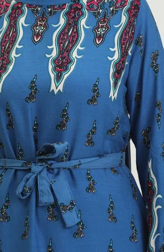 Jurk Met Viscose Zoom En Verzameld Patroon 0389-01 Indigo 0389-01