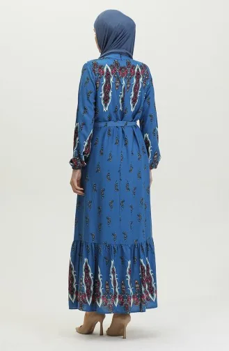 Jurk Met Viscose Zoom En Verzameld Patroon 0389-01 Indigo 0389-01