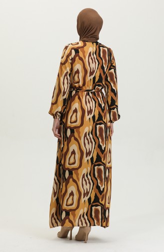 Farbgemustertes Viskosekleid 0390-01 Braun Senf 0390-01