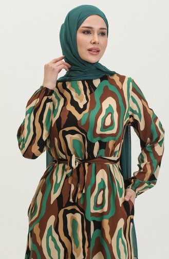 Farblich Gemustertes Viskosekleid 0390-02 Braun Smaragdgrün 0390-02