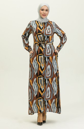 Color Patterned Viscose Dress 0390-04 Brown Gray 0390-04