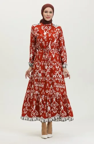 Viscose Color Garnished Dress 0385-02 Brick 0385-02