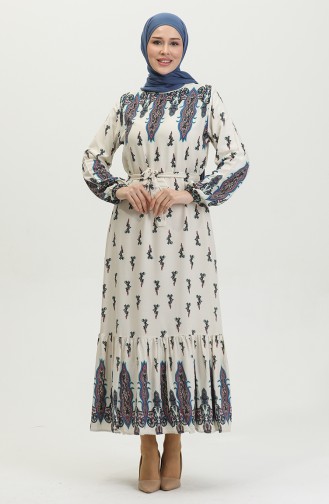 Robe à Motifs Fronces Et Ourlet En Viscose 0389-03 Beige 0389-03