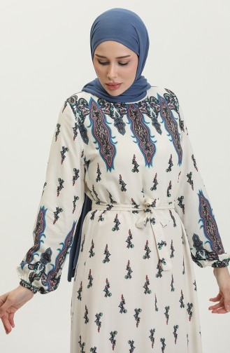 Robe à Motifs Fronces Et Ourlet En Viscose 0389-03 Beige 0389-03
