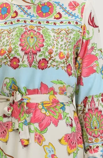 فستان فيسكوز منقوش 0384-03 بيج وردي فاتح 0384-03