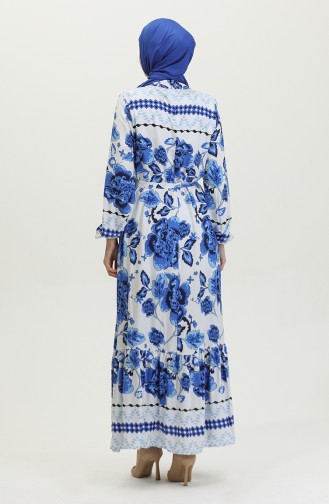 Viscose Jurk Met Riem En Groot Bloemenpatroon 0386-03 Saks 0386-03