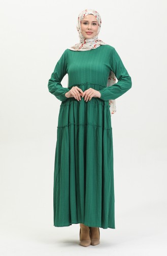 Büzgülü Elbise 0395-03 Zümrüt Yeşili