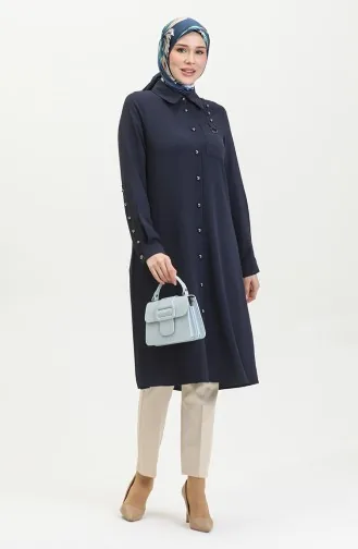 Düğmeli Tunik 1015-03 Lacivert