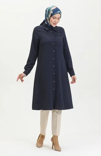 Düğmeli Tunik 1015-03 Lacivert