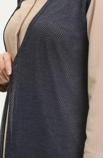 Effen Zwierig Licht Zilverachtig Lang Vest 8720-02 Marineblauw 8720-02