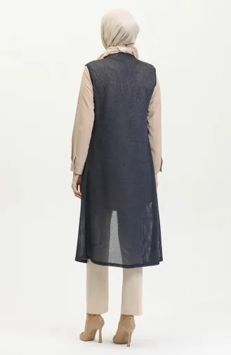 Effen Zwierig Licht Zilverachtig Lang Vest 8720-02 Marineblauw 8720-02