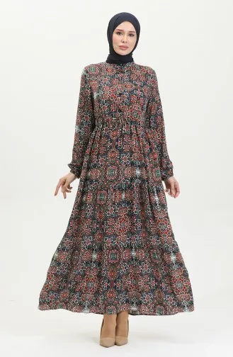 Robe Viscose A Motifs Mixtes 0394-03 Pourpre Brique 0394-03