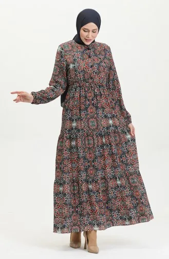 Robe Viscose A Motifs Mixtes 0394-03 Pourpre Brique 0394-03