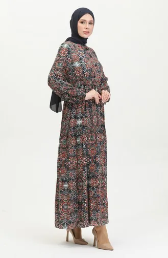 Robe Viscose A Motifs Mixtes 0394-03 Pourpre Brique 0394-03