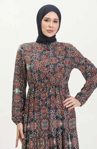 Robe Viscose A Motifs Mixtes 0394-03 Pourpre Brique 0394-03