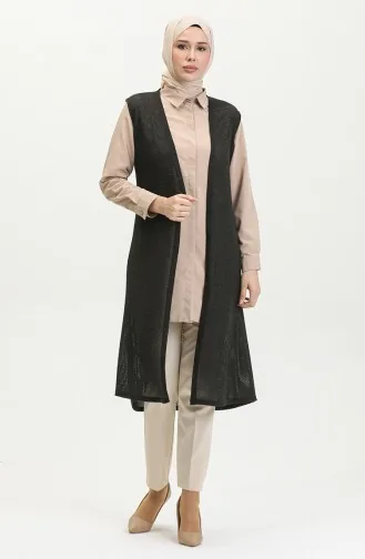 Effen Soepel Licht Zilverachtig Lang Vest 8720-01 Zwart 8720-01