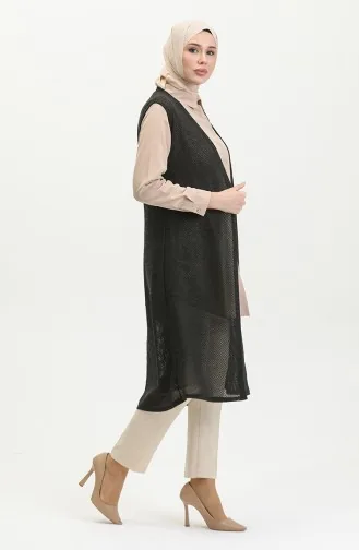 Effen Soepel Licht Zilverachtig Lang Vest 8720-01 Zwart 8720-01